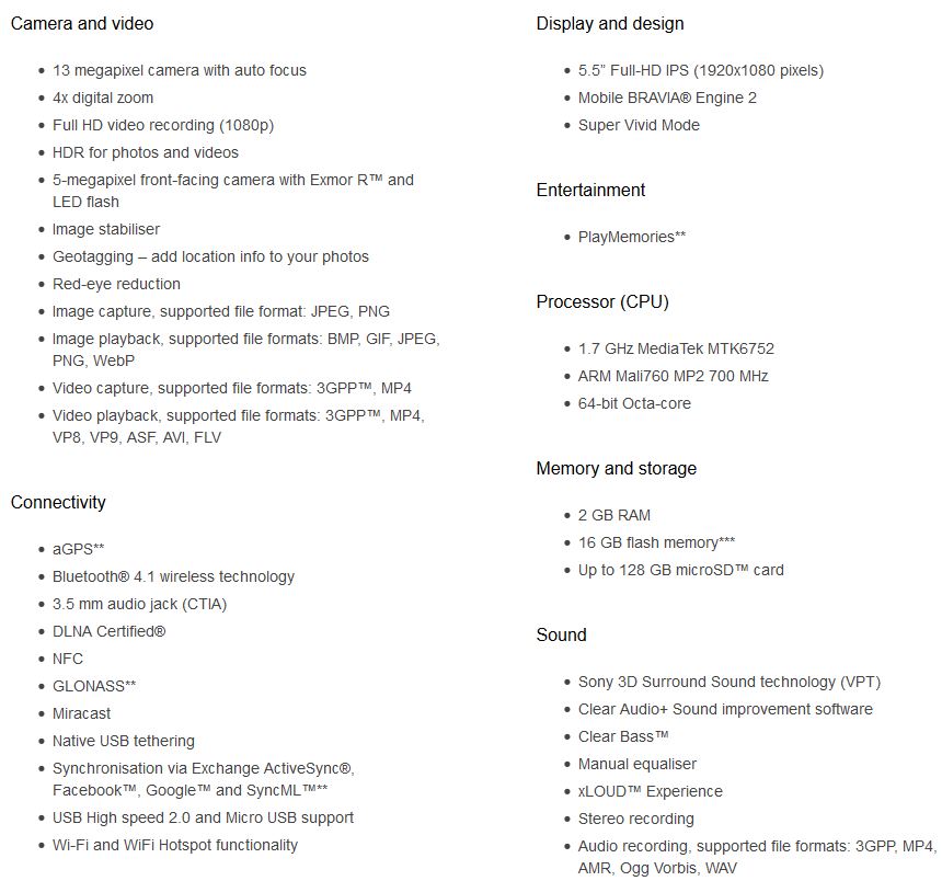 spesifikasi Sony Xperia C4