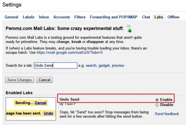 Undo Send Gmail